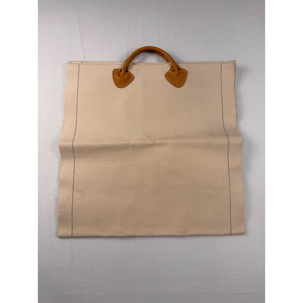 LL Bean Vintage Canvas Log Carrier Firewood Tote Leather Cream Made in USA - Picture 4 of 9